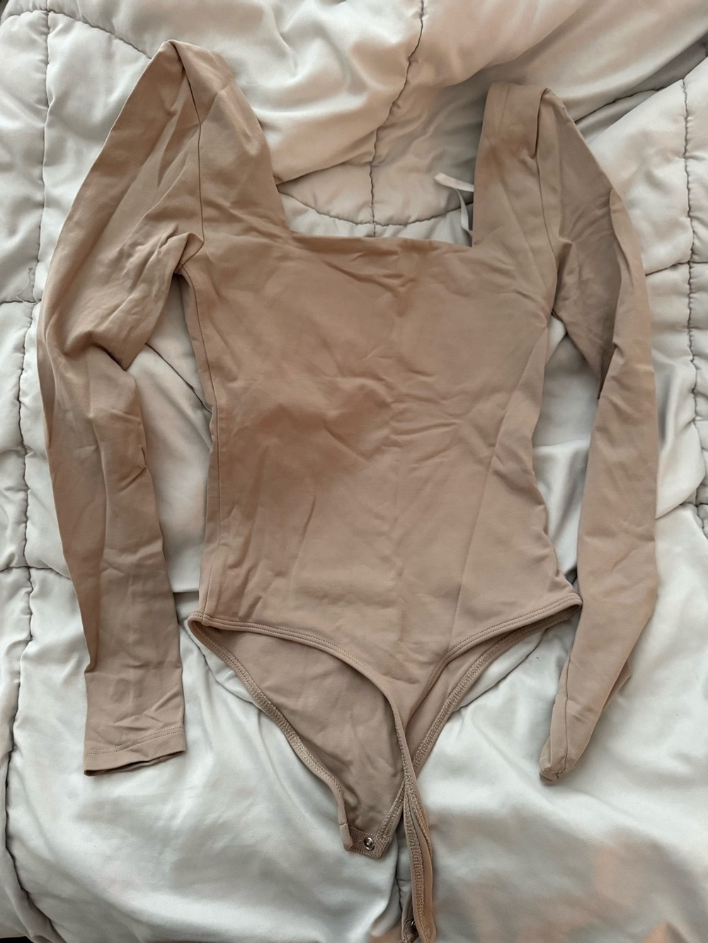 Long Sleeve One-Piece Bodysuit in Beige